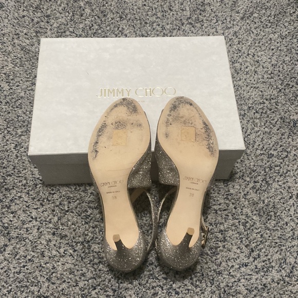 JIMMY CHOO Emily Glitter Crisscross 85mm Sandals, Gold - Picture 6 of 9